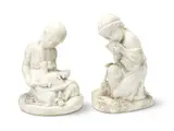 John Bell, carved white marble figure of a young girl together with a similar period carved white marble figure entitled 'The Friend of the Family', marble