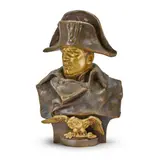 Renzo Colombo, late 19th century bi-colour patinated and parcel gilt bronze bust of Napoleon, parcel gilt bronze