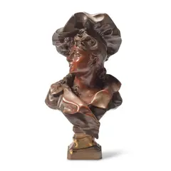 Antoine Nelson, patinated bronze bust of a maiden entitled 'Fantasia', patinated bronze