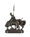 Yevgeny Nikolayevich Lanceray, patinated bronze figural group of  'A Zaporozhian Cossack after battle', patinated bronze