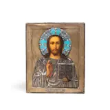Russia, 19th century by Icon of St.Pantocractor, realistically painted, in a repoussé, chased oklad, offered Apr 2025