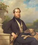 Jan Adam Kruseman, Portrait of Hendrik Pieter van Heukelom and his dog, oil on canvas