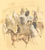 John Rattenbury Skeaping R.A., Guardians at Arles arena, coloured chalk