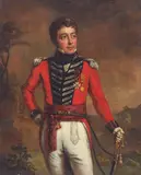 Portrait of an officer wearing a red coat with blue facings by English School, oil on canvas, sold Feb 2025