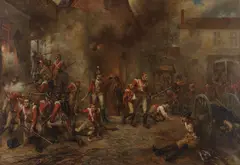Robert Alexander Hillingford, The defence of the farmhouse at Hougoumont at the Battle of Waterloo, oil on canvas