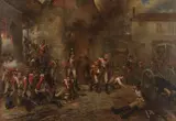 Robert Alexander Hillingford, The defence of the farmhouse at Hougoumont at the Battle of Waterloo, oil on canvas