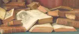 Frederick Spencer, A collection of books, watercolour over traces of pencil, heightened with gum arabic