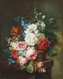 Frederick Victor Bailey, Still lifes of flowers with peonies and poppies, oil on panel