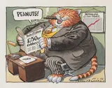 Peter Brookes, Fat Cat "Peanuts", gouache, watercolour and pen and ink on paper