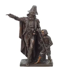 Théodore-Martin Hébert, patinated bronze figural group depicting a huntsman and a young boy in 17th century dress, patinated bronze