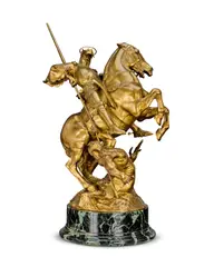 gilt bronze equestrian model of St George and the Dragon by Emmanuel Frémiet, gilt bronze, sold Feb 2025