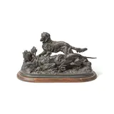 Pierre-Jules Mêne, patinated bronze animalier group of 'Chasse à la perdrix (Partridge hunt)', patinated bronze