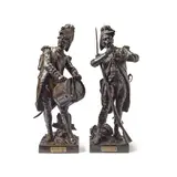 Étienne Henri Dumaige, pair of bronze figures of 'Avant le Combat, Volontaire De 1792' and 'Apres le Combat Grenadier De 1792'