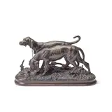Christopher Fratin, patinated bronze model of two pointers, patinated bronze