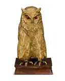 Franz Xaver Bergmann, patinated and gilt bronze model of an owl, gilt bronze
