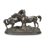 Pierre-Jules Mêne, patinated bronze model of 'L'Accolade', patinated bronze