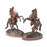 Guillaume Coustou the Elder, pair of late 19th century French patinated bronze models of the Marley horses, patinated bronze