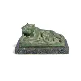 Charles Leonard Hartwell, patinated bronze study of a lioness and her cubs, patinated bronze