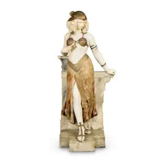 Giuseppe Gambogi, early 20th century carved cream and veined beige alabaster and gilt and polychrome decorated figure of 'Cleopatra', alabaster