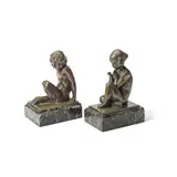 pair of Art Deco patinated bronze figural bookends by Pierre le Faguays, patinated bronze, sold Feb 2025