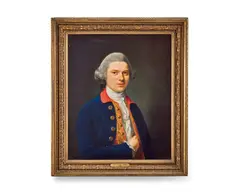 Nathaniel Hone R.A., Portrait of a gentleman, bust-length in a blue coat with red collar, oil on canvas