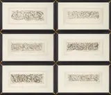Odoardo Fialetti, Six Framed Engravings of Decorative Rinceaux, identified within the plates (lower left and lower right); inscribed in pencil outside the plate marks (lower right)