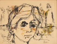 Gino Hollander, Head of a Girl, ink and gouache on paper