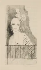 Marie Laurencin, Portrait de Baronne Gourgaud (Marchesseau 63), 1923, Lithograph with hand coloring in blue on paper; signed 'Marie Laurencin' in pencil lower right; first of two states