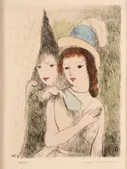 L'Allée from the series Fêtes galantes (Marchesseau 211, iii/iii) by Marie Laurencin, 1944, Etching with hand coloring on paper; signed 'Marie Laurencin' in pencil lower right, sold Oct 2024
