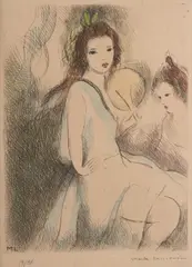 En Sourdine, from the series Fêtes galantes (Marchesseau 218, iii/iii) by Marie Laurencin, 1944, Etching with hand coloring on paper; signed 'Marie Laurencin' in pencil lower right, sold Oct 2024