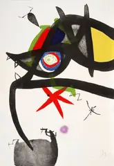 Joan Miró, Plate 4, from Quatre Colors aparien el mon (Dupin 825), 1975, Color etching and aquatint on Arches; signed 'Miró' in pencil lower right