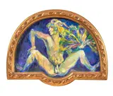 Satyr Aroused by José García Ocejo, watercolor and gouache on paper (fan shaped), sold Oct 2024