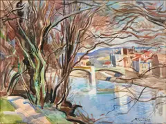 André Planson, La Ferté-sous-Jouarre, watercolor on paper