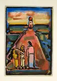Georges Rouault, Rencontre, from Passion (Chapon/Rouault 270b), 1936, Color aquatint on paper; monogrammed and dated within the plate; framed