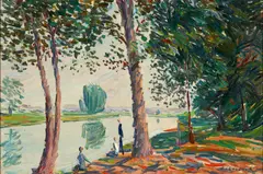 Bord de la Rivier by Emile Sabouraud, oil on canvas, sold Oct 2024
