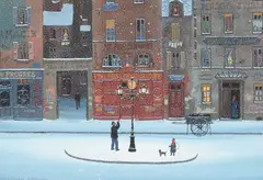 Michel Delacroix, The Street Lighter and audience, watercolor and gouache on paper