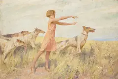 Arthur Wardle Ri, A game of fetch, oil on canvas