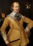 Portrait of a gentleman of the Allen family of Brindley, Cheshire, three-quarter-length, in gold costume by English School, oil on canvas, sold May 2024