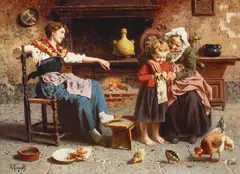 Eugenio Zampighi, Three generations, oil on canvas