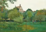 Hans Prentzel, An orchard at Rothenberg on the Tauber, oil on canvas