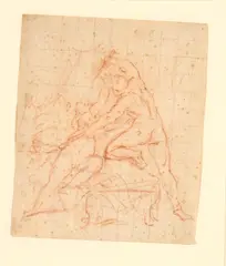 Italian School 17th century, Study of a male nude attacking a female nude, red chalk on hand-squared laid paper