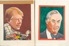 Vic Johnson, Set of Four Political Cartoons, acrylic and watercolor on artist's board
