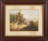 William Rickarby Miller, From Nature, near Newcastle, England Depicting rural road with horse drawn cart at ridge, boy and dog in foreground, matted and framed with label on reverse.