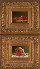 American School, 20th Century, A Pair of Still Lifes of Cherries, oil on panel
