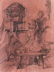 Eugene Berman, Music for Mona Lisa, Ink on paper