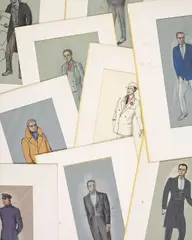Martin Battersby, A selection of nine costume designs for Capriccio, Glyndebourne, 1973 or 1976, Variously in pencil, pen, ink and gouache on tracing paper
