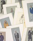 Martin Battersby, A selection of nine costume designs for Capriccio, Glyndebourne, 1973 or 1976, Variously in pencil, pen, ink and gouache on tracing paper