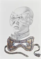 Martin Battersby, Head with masks, Pencil and watercolour on paper