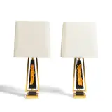 Paire de lampes. Travail moderne, Laiton doré et laque noire