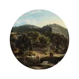 Félix-Hippolyte Lanoüe, Paysage lacustre animé de baigneuses, Oil on canvas